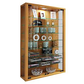 Wandvitrine Vitrosa Mini, mit LED-Beleuchtung, 8 Einlegeböden, 2 Flügeltüren, B 590 x T 180 x H 910 mm, Glas & Holz, Buche-Dekor
