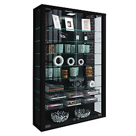Wandvitrine Vitrosa Mini, ohne LED-Beleuchtung, 8 Einlegeböden, 2 Flügeltüren, B 590 x T 180 x H 910 mm, Glas & Holz, schwarz