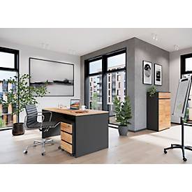 Wangenschreibtisch Boston, mit Knieblende, B 1580 x T 790 x H 750 mm, Navarra Eiche/graphit