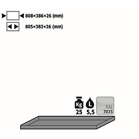 Wannenboden Standard für asecos Chemikalienschränke, Stahlblech, lichtgrau, B 808 x T 386 x H 50 mm, 8,5 l, bis 25 kg