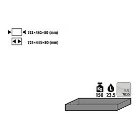 Image of Wannenboden Standard für asecos Sicherheitsschränke der Q30, Q90 und S90 Serie, Stahlblech, lichtgrau, B 742 x T 462 x H 80 mm, 23,5 l, bis 150 kg