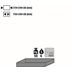 Wannenboden Standard für asecos Sicherheitsschränke V-MOVE-90, Stahlblech, lichtgrau, B 319 x T 719 x H 28 mm, 6 l, bis 