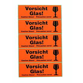 Warn- und Hinweisetiketten 'Vorsicht Glas!', 125 Stück