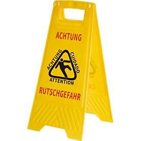 Warnschild „Rutschgefahr“ – Kunststoff – B 300 x H 620 mm – zweisprachig (DE/UK) – gelb