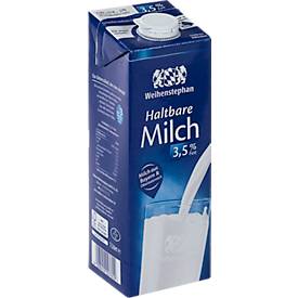 Weihenstephan H-Vollmilch, Fettgehalt 3,5 %, homogenisiert, ultrahocherhitzt, 12 x 1 l