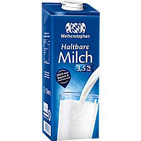 Weihenstephan H-Vollmilch, Fettgehalt 3,5 %, homogenisiert, ultrahocherhitzt, 12 x 1 l