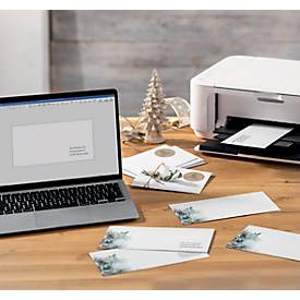 Weihnachtsumschlag 'Eucalyptus magic', gummiert, 90g Spezialpapier, Inkjet- & Laserdrucker, DIN lang, 50 Stück