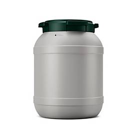 Weithalsfass, Volumen 26 l, mit Deckel, mit UN-Zertifizierung, wasserdicht, stapelbar, recycelbar, L 316 x B 316 x H 425 mm, R-HDPE, grau-grün