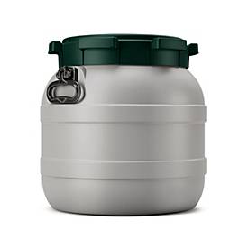 Weithalsfass, Volumen 42 l, mit Deckel/Griff, mit UN-Zertifizierung, wasserdicht, stapelbar, recycelbar, L 410 x B 410 x H 418 mm, R-HDPE, grau-grün