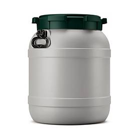 Weithalsfass, Volumen 55 l, mit Deckel/Griff, mit UN-Zertifizierung, wasserdicht, stapelbar, recycelbar, L 410 x B 410 x H 520 mm, R-HDPE, grau-grün