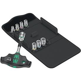 WERA Steckschlüsselsatz Kraftform Kompakt 400 RA Set 2, 9-tlg, 1/4 Zoll, Quergriff-Knarre, 6-13 mm, Farbleitsystem