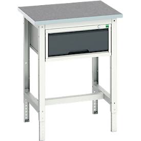Werkbank Bott verso, Linoleum-Platte, 1 Schublade, mit Querstrebenset, B 700 x T 600 x H 780 - 930 mm, RAL 7035 Lichtgrau / Anthrazitgrau