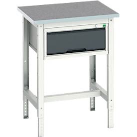 Werkbank Bott verso, Linoleum-Platte, 1 Schublade, mit Querstrebenset, B 700 x T 600 x H 780 - 930 mm, RAL 7035 Lichtgra