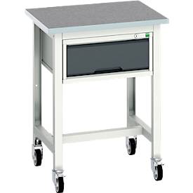 Werkbank Bott verso, Linoleum-Platte, 1 Schublade, mit Querstrebenset, B 700 x T 600 x H 930 mm, Lichtgrau / Anthrazitgr