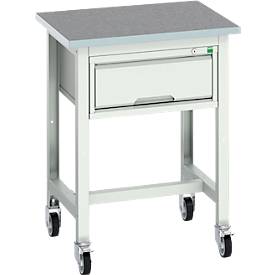 Werkbank Bott verso, Linoleum-Platte, 1 Schublade, mit Querstrebenset, B 700 x T 600 x H 930 mm, Lichtgrau