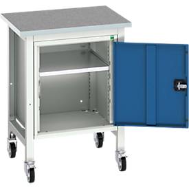 Werkbank Bott verso, Linoleum-Platte, 1 Tür & 1 Ablageboden, B 700 x T 600 x H 930 mm, Lichtgrau / Enzianblau