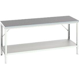 Werkbank Bott verso, Linoleum-Platte, mit Ablageboden, B 2000 x T 800 x H 780 - 930 mm, RAL 7035 Lichtgrau