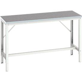 Werkbank Bott verso, Linoleum-Platte, mit Querstrebenset, B 1500 x T 600 x H 780 - 930 mm, RAL 7035 Lichtgrau