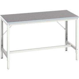 Werkbank Bott verso, Linoleum-Platte, mit Querstrebenset, B 1500 x T 800 x H 780 - 930 mm, RAL 7035 Lichtgrau