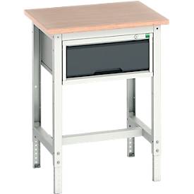 Werkbank Bott verso, Multiplex-Platte, 1 Schublade, mit Querstrebenset, B 700 x T 600 x H 780 - 930 mm, RAL 7035 Lichtgrau / Anthrazitgrau