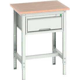 Werkbank Bott verso, Multiplex-Platte, 1 Schublade, mit Querstrebenset, B 700 x T 600 x H 780 - 930 mm, RAL 7035 Lichtgrau