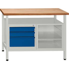 Werkbank mit 1 Fachboden und 3 Schubladen