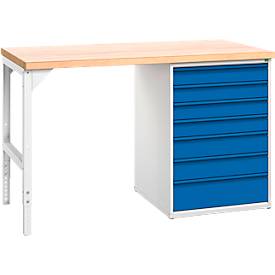 Werkbank, mit 7 Schubladen, Breite 1500 oder 2000 mm, mit oder ohne Schloss