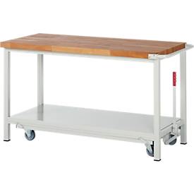 Werkbank Serie 8000, fahrbar, absenkbar, Ablageboden, Breite von 750 bis 2000 mm