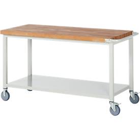 Werkbank Serie 8000, fahrbar, Stahlblech-Ablageboden, Breite von 750 bis 2000 mm