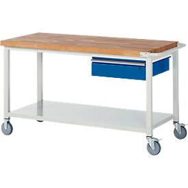 Werkbank Serie 8001, fahrbar, mit Schublade, mit Ablageboden, B 750 bis 2000 mm