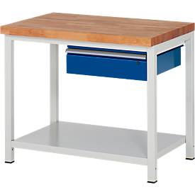 Werkbank Serie 8001, stationär, höhenverstellbar, mit Schublade, B 750 bis 2000 mm