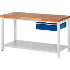 Werkbank Serie 8001, stationär, höhenverstellbar, mit Schublade, B 750 bis 2000 mm