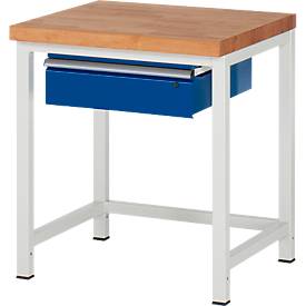 Werkbank Serie 8001, stationär, mit Schublade, T 700 oder 900 mm, B 750 bis 2000 mm