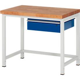 Werkbank Serie 8001, stationär, mit Schublade, T 700 oder 900 mm, B 750 bis 2000 mm