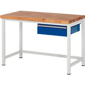 Werkbank Serie 8001, stationär, mit Schublade, T 700 oder 900 mm, B 750 bis 2000 mm