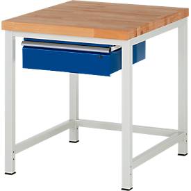 Werkbank Serie 8001, stationär, mit Schublade, T 700 oder 900 mm, B 750 bis 2000 mm