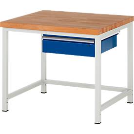 Werkbank Serie 8001, stationär, mit Schublade, T 700 oder 900 mm, B 750 bis 2000 mm