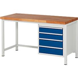 Werkbank Serie 8162, höhenverstellbar, 4 Schubladen, B 1500 x T 700 x H 840 - 1040 mm