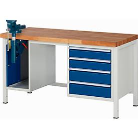 Werkbank Serie 8185, 4 Schubladen, 1 Schrank mit Tür, inklusive Schraubstock