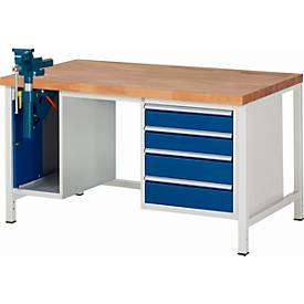 Werkbank Serie 8185, 4 Schubladen, 1 Schrank mit Tür, inklusive Schraubstock