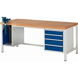 Werkbank Serie 8185, 4 Schubladen, 1 Schrank mit Tür, inklusive Schraubstock