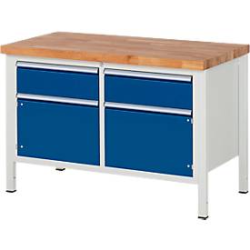 Werkbank Serie 8466, 2 Schubladen, 2 Türen, Tiefe 700 oder 900 mm