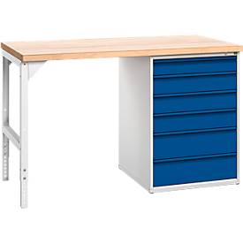 Werkbank Verso, 6 Schubladen, optional Schloss, Breite wahlweise 1500 oder 2000 mm