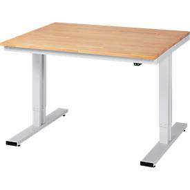 Werktisch Serie adlatus 300, Buche-Massiv-Platte, B 1250 x T 800 x H 720 - 1120 mm