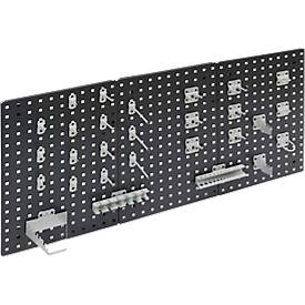 Werkzeughalter Set ADB, 28-teilig, für Lochwände mit 4-Kantlochung 10 x 10 mm & Lochabstand 38 mm, Stahl pulverbeschichtet, weissaluminium RAL 9006