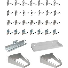 Werkzeughalter Set ADB, 32-teilig, für Lochwände mit 4-Kantlochung 10 x 10 mm & Lochabstand 38 mm, Stahl pulverbeschicht