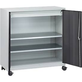 Werkzeugschrank, mit 4 Rollen, 2 Einlegeböden & 1 Schublade, Zylinderschloss, B 1000 x T 500 x H 1000 mm, Stahlblech, lichtgrau/anthrazit