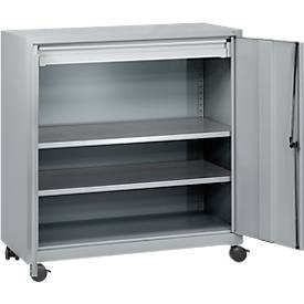 Werkzeugschrank, mit 4 Rollen, 2 Einlegeböden & 1 Schublade, Zylinderschloss, B 1000 x T 500 x H 1000 mm, Stahlblech, weißalu/weißalu