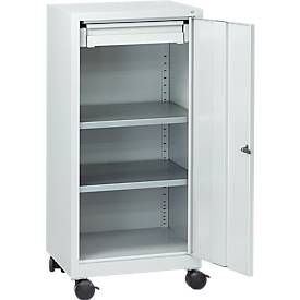 Werkzeugschrank mit Rollen, Flügeltür, 2 Böden, 1 Schub, B 500 x T 500 x H 1000 mm, abschließbar, lichtgrau 