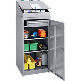 Werkzeugschrank, mit Schreibpultaufsatz, weißaluminium RAL 9006